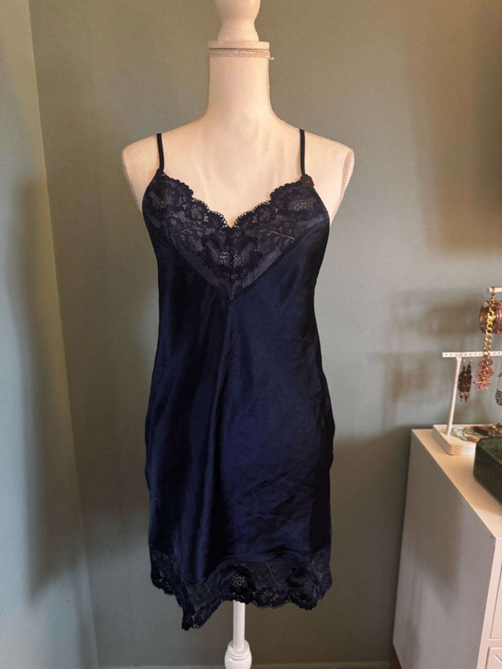La SENZA Navy Lace-Trim Slip Small NWT